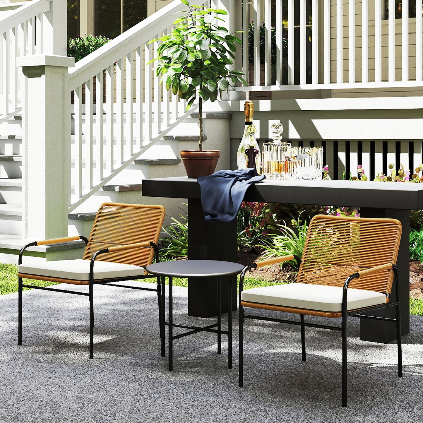Outsunny Muebles De Jardín Con 2 Sillas Con Cojines Lavables Y Mesa Resistente_1