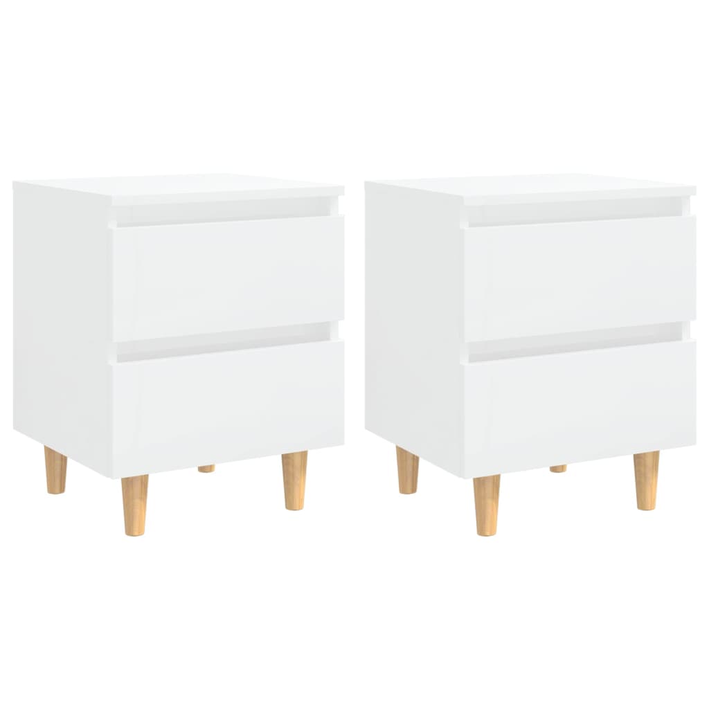 Mesitas De Noche 2 Uds Patas Madera Blanco Brillo 40x35x50 Cm_0