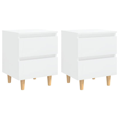 Mesitas De Noche 2 Uds Patas Madera Blanco Brillo 40x35x50 Cm_0