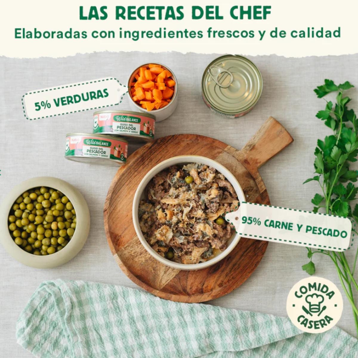 Pack Guiso del pescador salmón y cerdo para gatos 6 x 80 g Wild Balance