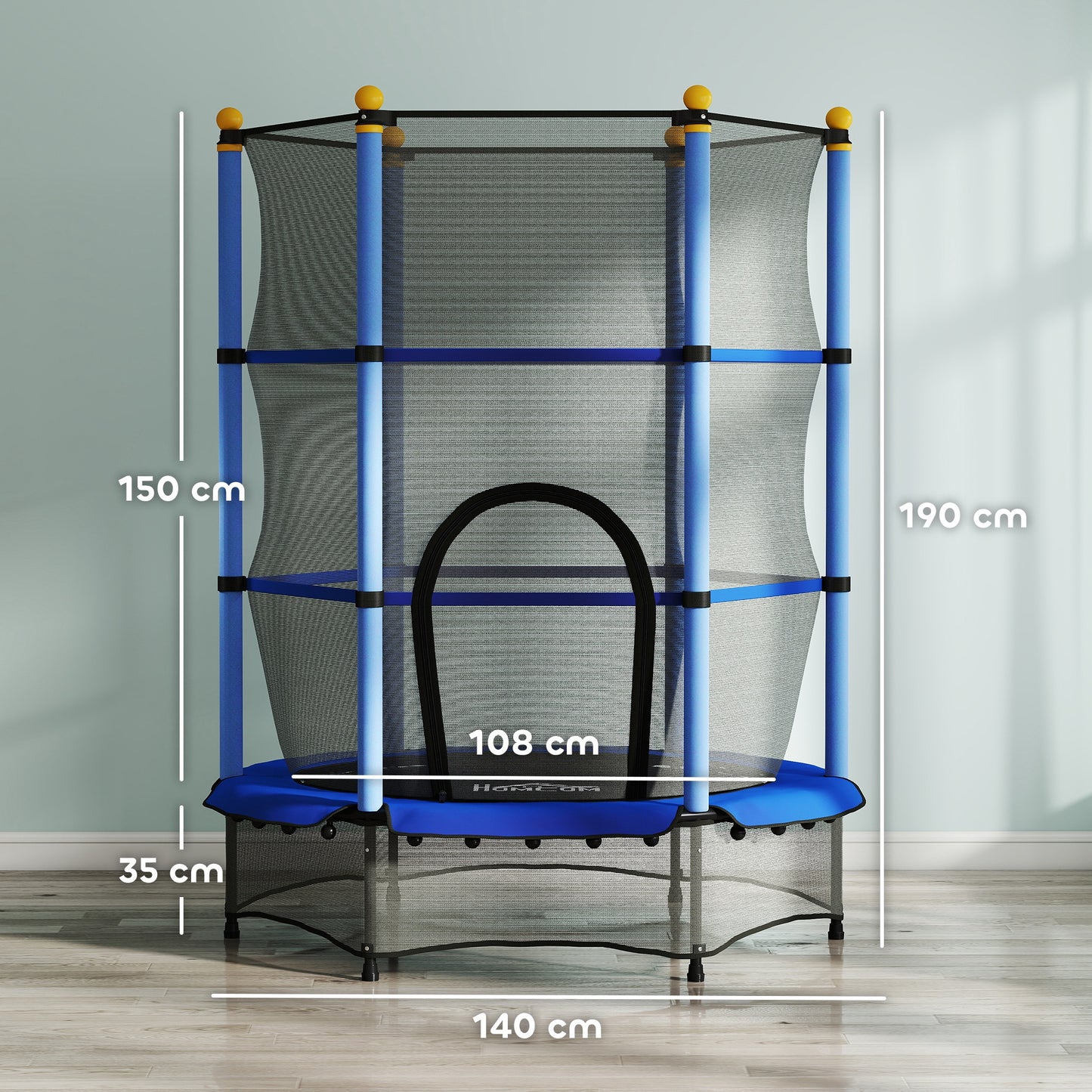 Homcom Cama Elástica Infantil Ø140 Cm Con Red De Seguridad Azul Y Negro_2