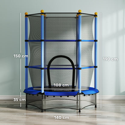 Homcom Cama Elástica Infantil Ø140 Cm Con Red De Seguridad Azul Y Negro_2