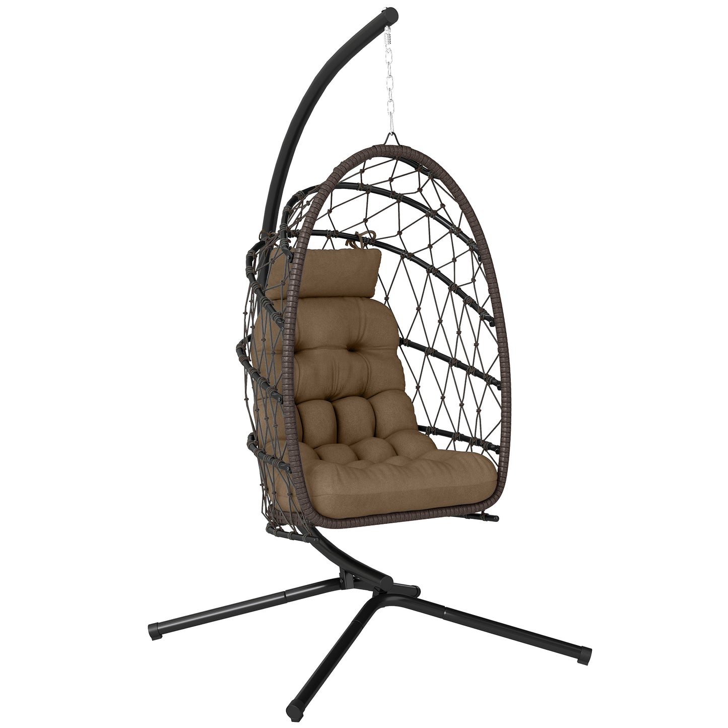 Outsunny Silla Colgante Huevo Con Soporte Cesta Plegable Cojín Marrón_0