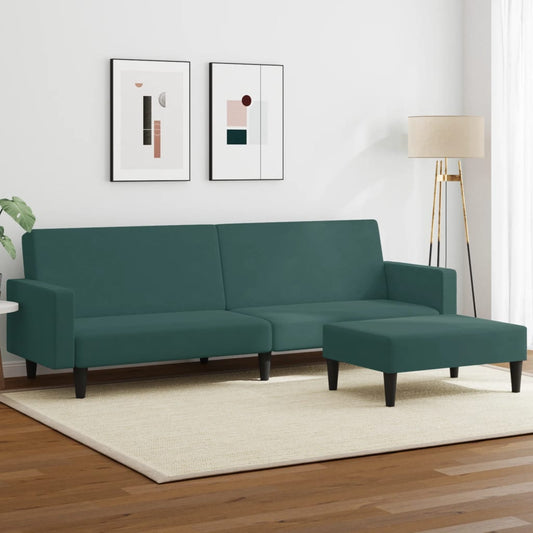 Sofá Cama De 2 Plazas Con Taburete Terciopelo Verde Oscuro / Vetonek_1