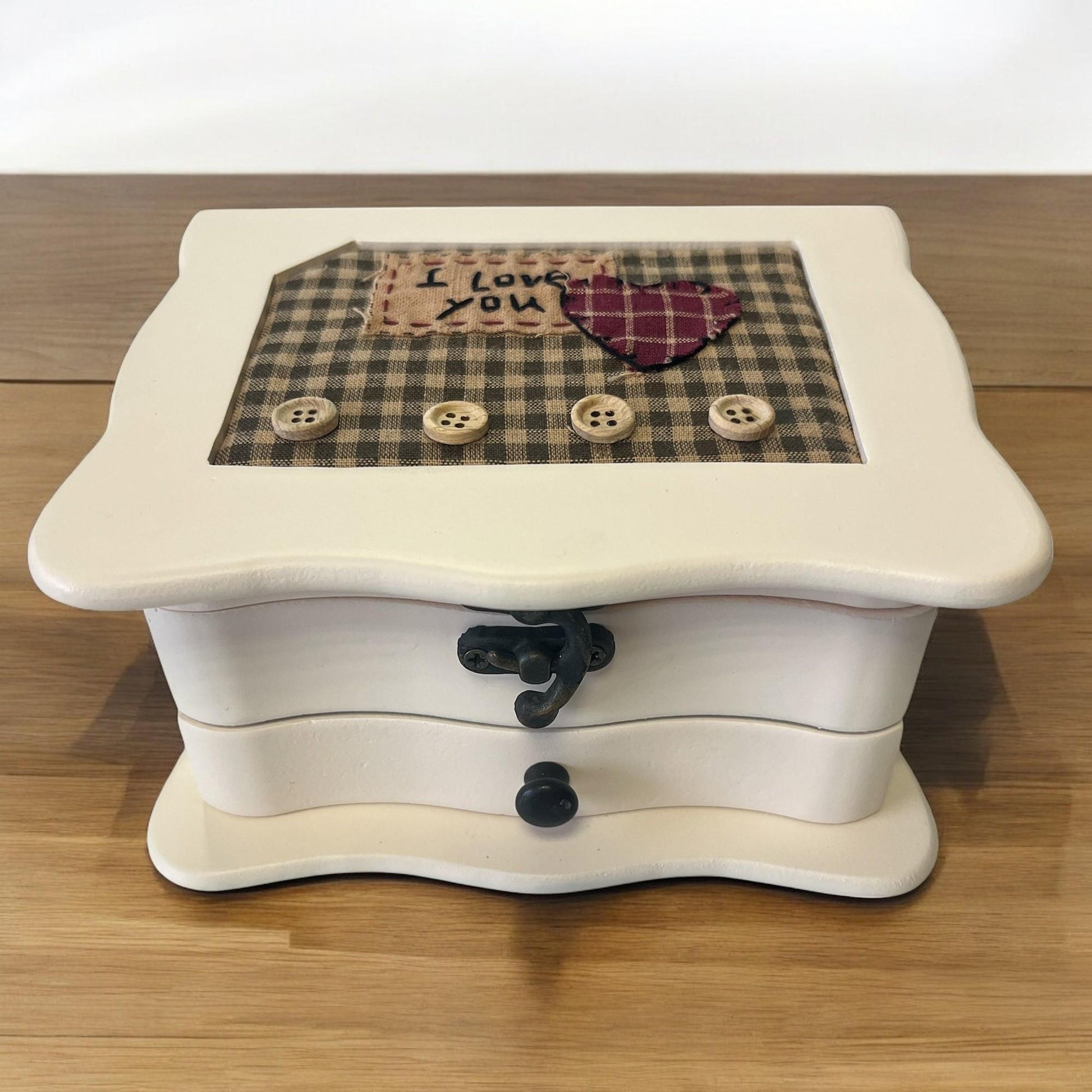 Caja Joyero I Love You Madera Cuadrada Con Espejo Y Cajón