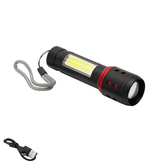 Linterna Led De Mano Metalica Bateria Recargable (1.200 Mah) Luz Frontal / Lateral Hasta 300 Lumenes 5 Watt. Con Función Zoom_0