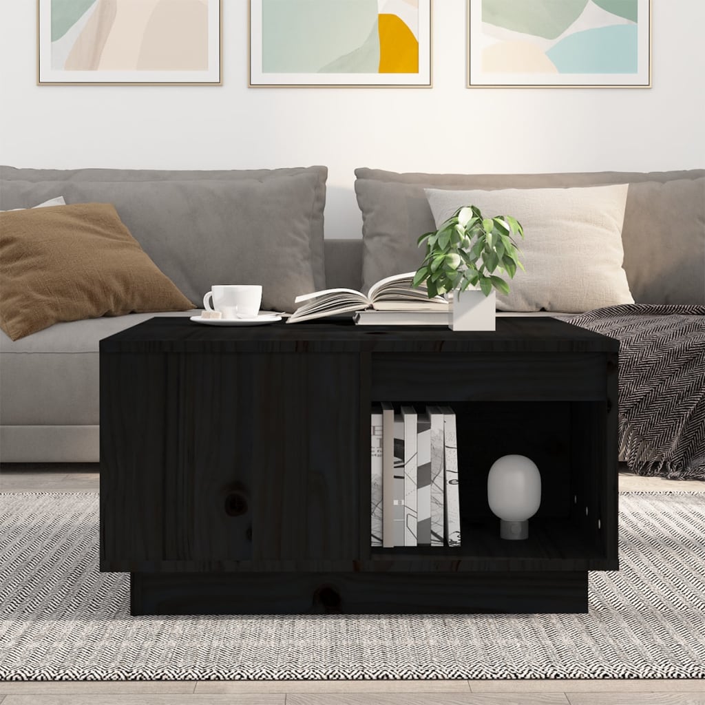Mesa De Centro De Madera Maciza De Pino Negro 60x61x32,5 Cm_1