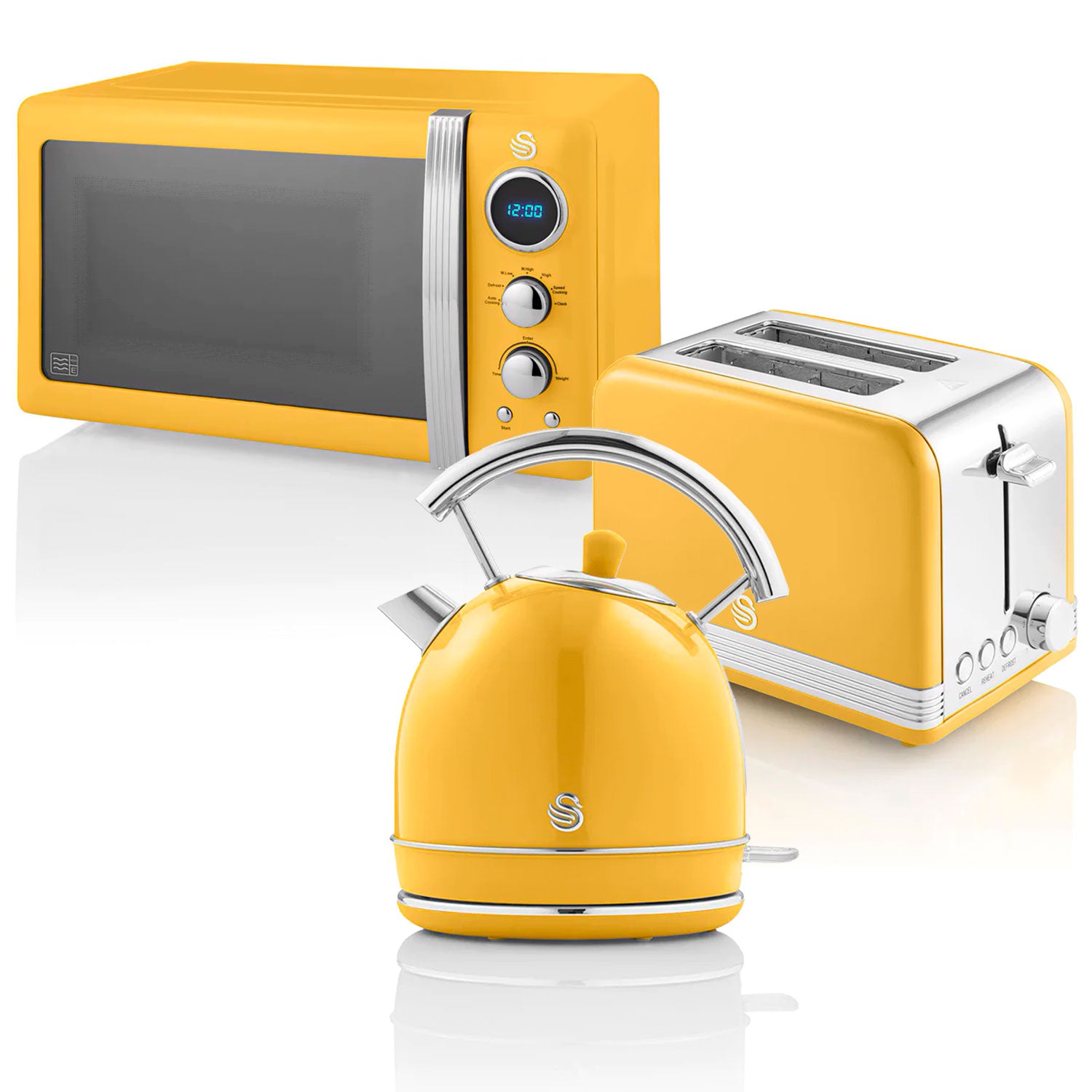 Swan Retro Set Desayuno Hervidor Agua 1,8l,tostadora 2 Rebanadas,microondas Digital 20l,vintage,strp2070yelneu,amarillo_0