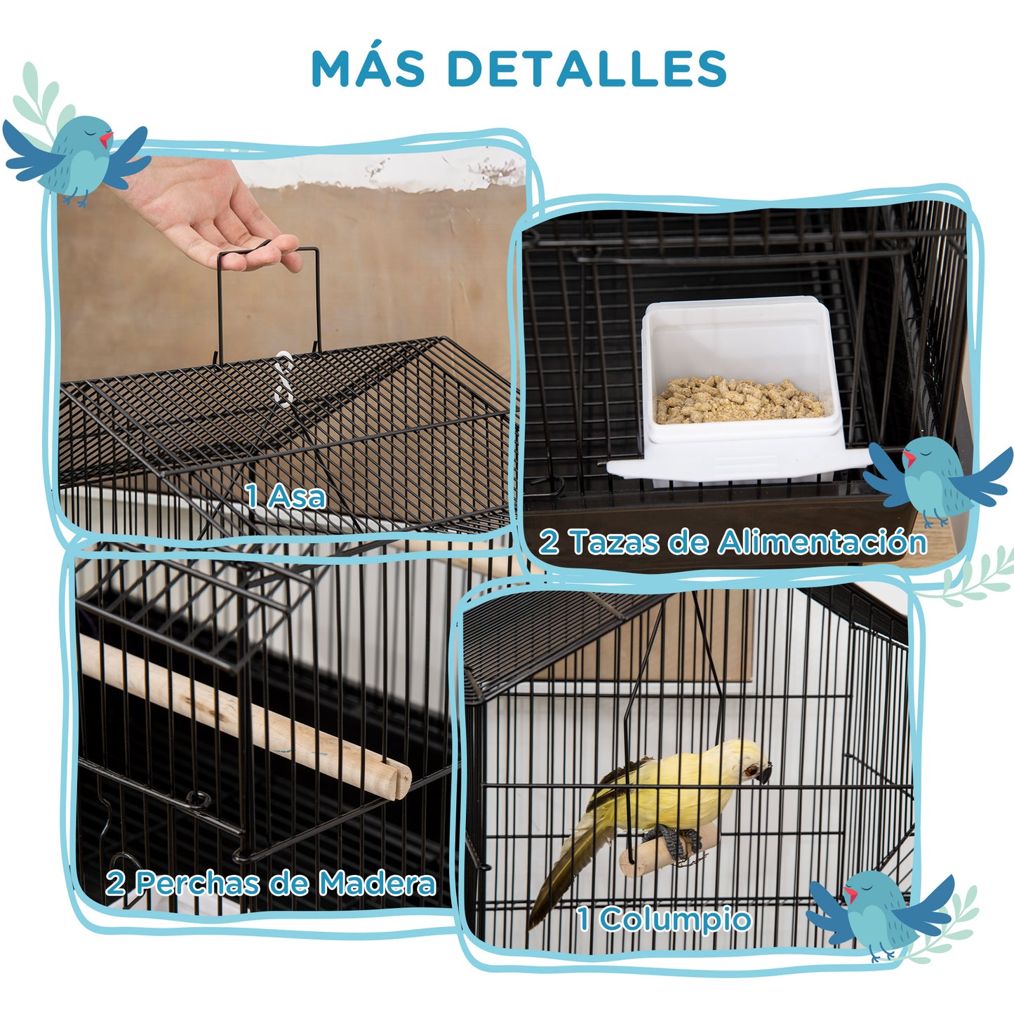 Pawhut Jaula Para Pájaros 50,5x41x63 Cm Con 5 Puertas 2 Comederos 2 Perchas_3