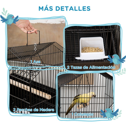 Pawhut Jaula Para Pájaros 50,5x41x63 Cm Con 5 Puertas 2 Comederos 2 Perchas_3