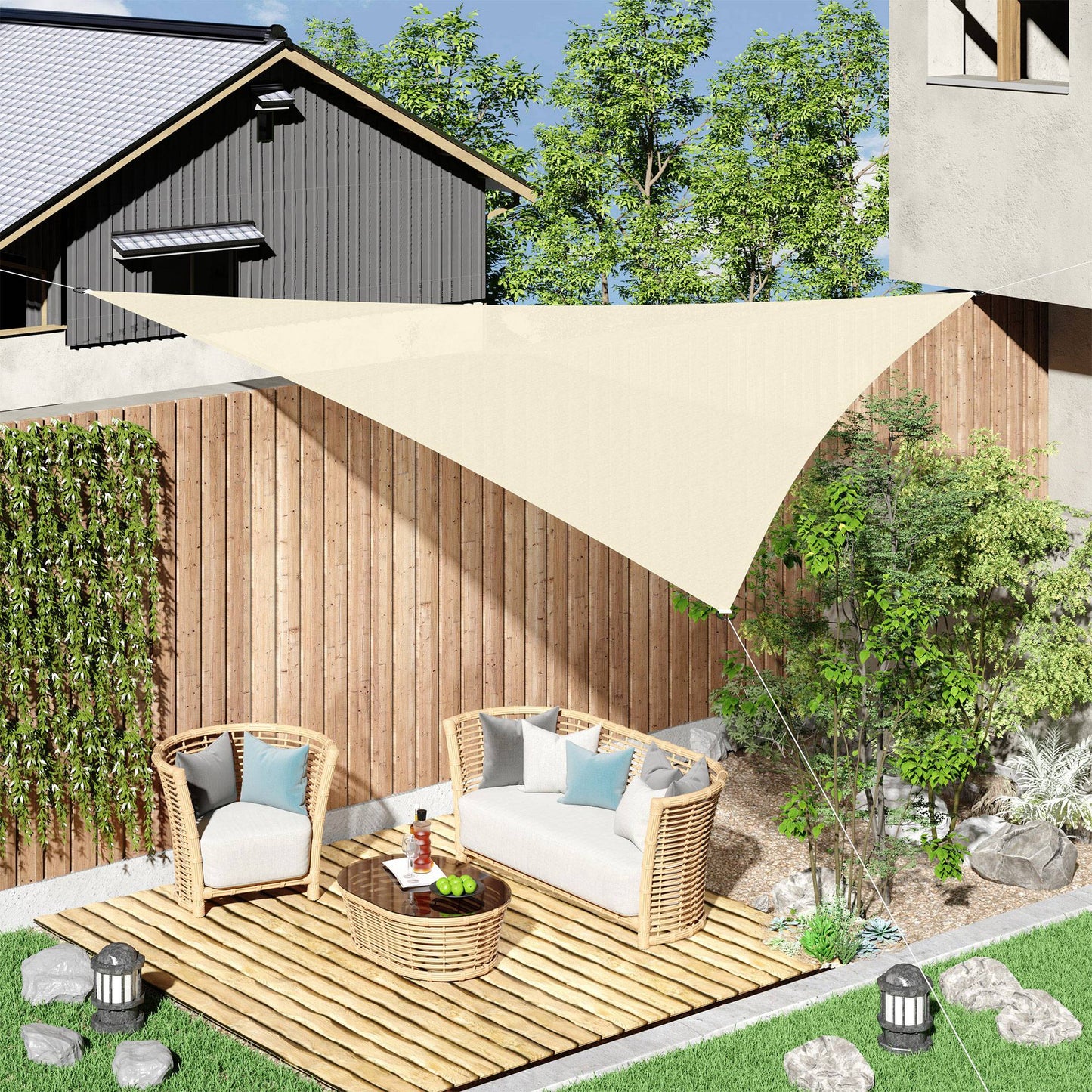 Outsunny Toldo Vela Sombrilla Parasol Triangular 5m De Poliéster 185g/m² Crema_1