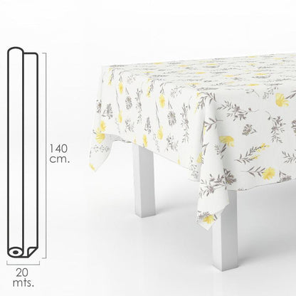 Mantel Hule Rectangular Flores Amarillas. Impermeable Antimanchas Pvc 140 Cm. X 20 Metros. Rollo Recortable. Interior Y Exterior_0