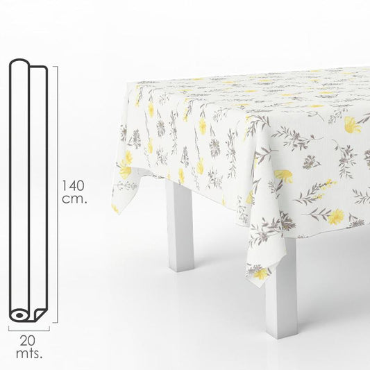 Mantel Hule Rectangular Flores Amarillas. Impermeable Antimanchas Pvc 140 Cm. X 20 Metros. Rollo Recortable. Interior Y Exterior_0