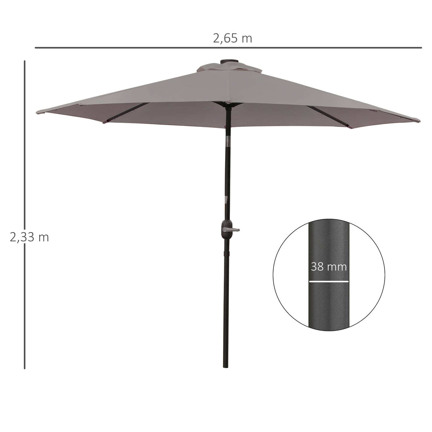 Outsunny Sombrilla Jardín Con 32 Luces Led Solares Inclinable Ø265x233 Cm Gris_2