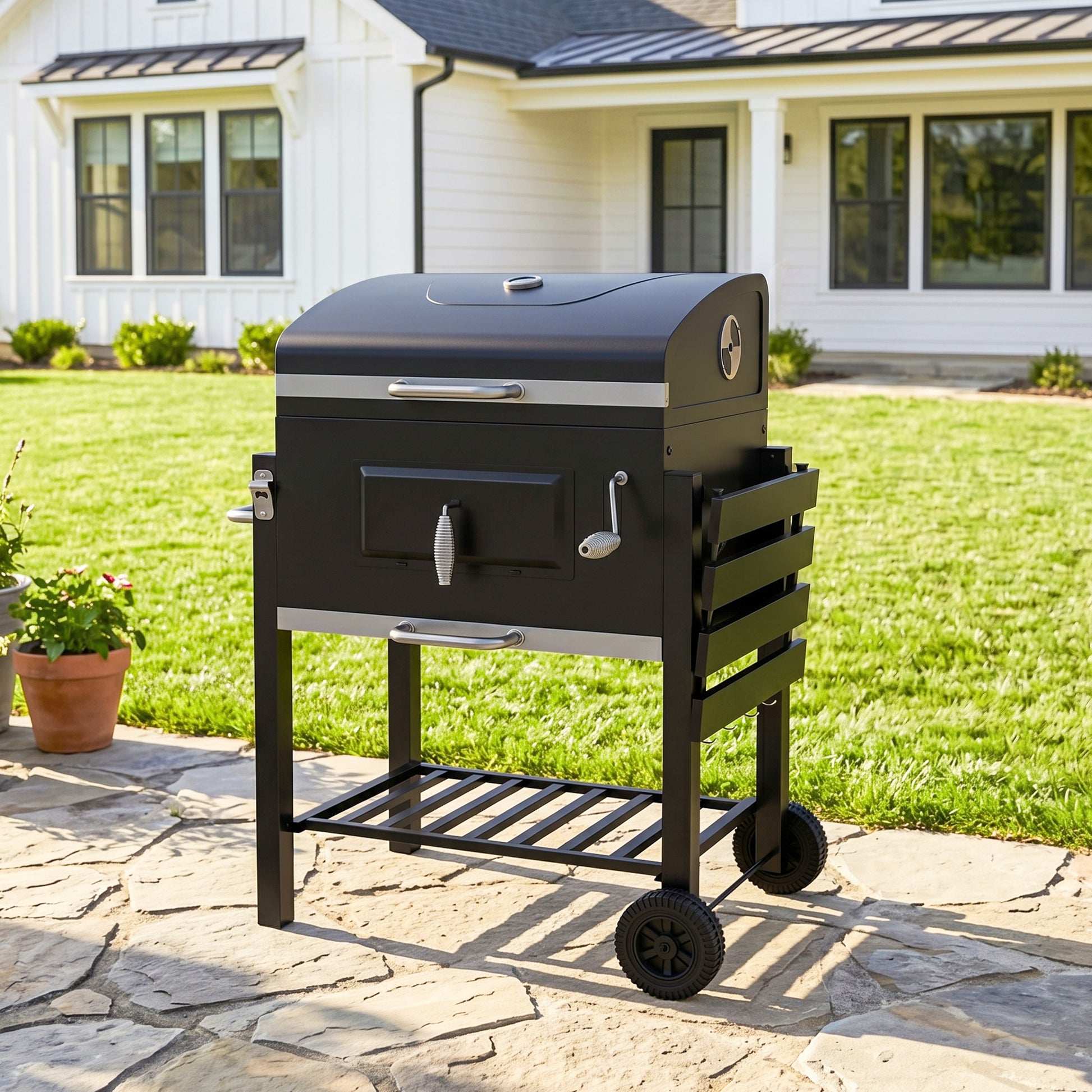 Outsunny Barbacoa De Carbón Con Ruedas Barbacoa Con Tapa 113x65x108 Cm Negro_4