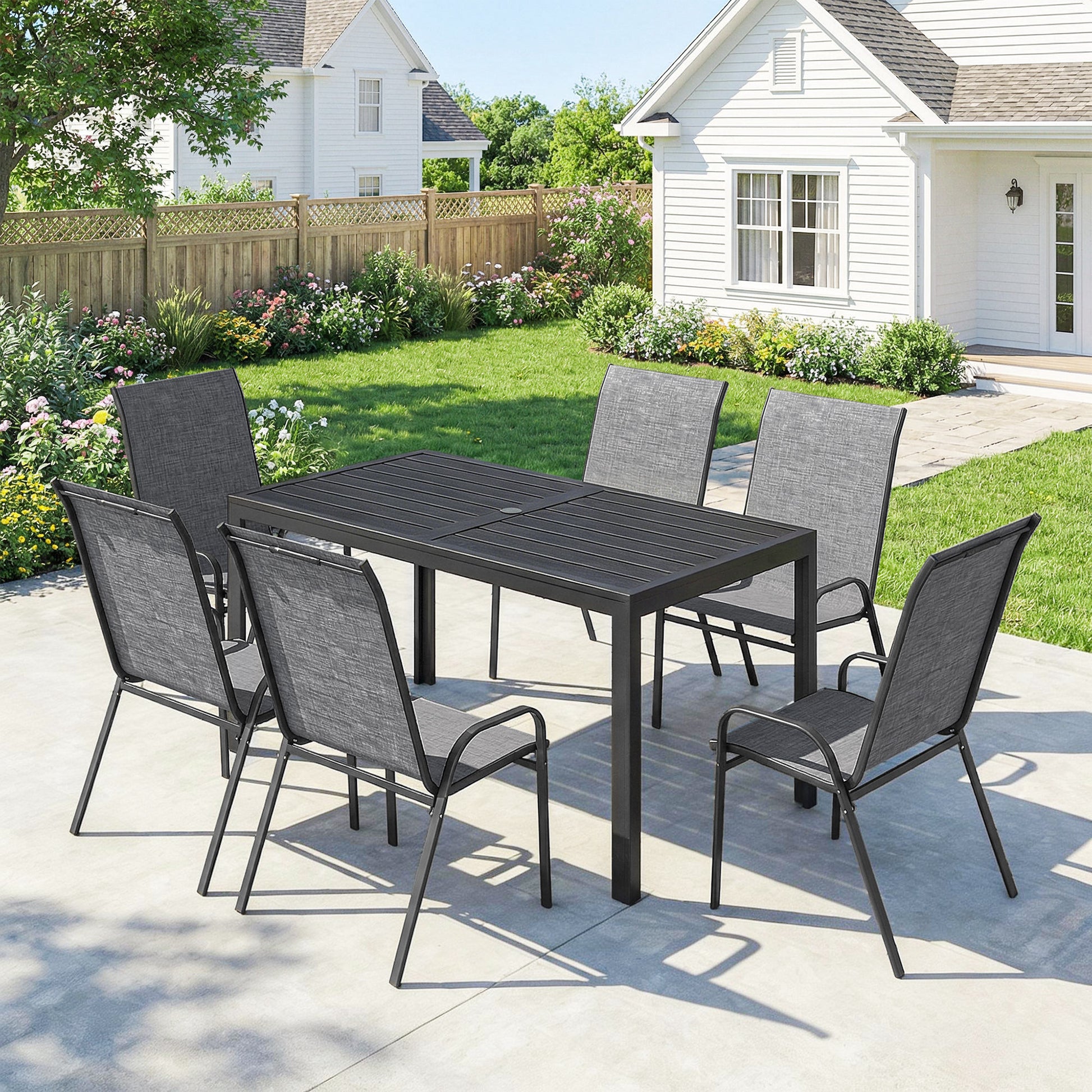 Outsunny Conjunto De Mesa Y Sillas Jardín De 7 Piezas Con Sillas Transpirables_1