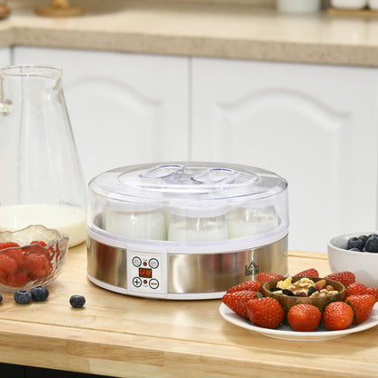 Homcom Yogurtera 20w 1,26l Con 7 Tarros De Cristal De 180 Ml 24x24x13 Cm Blanco_1