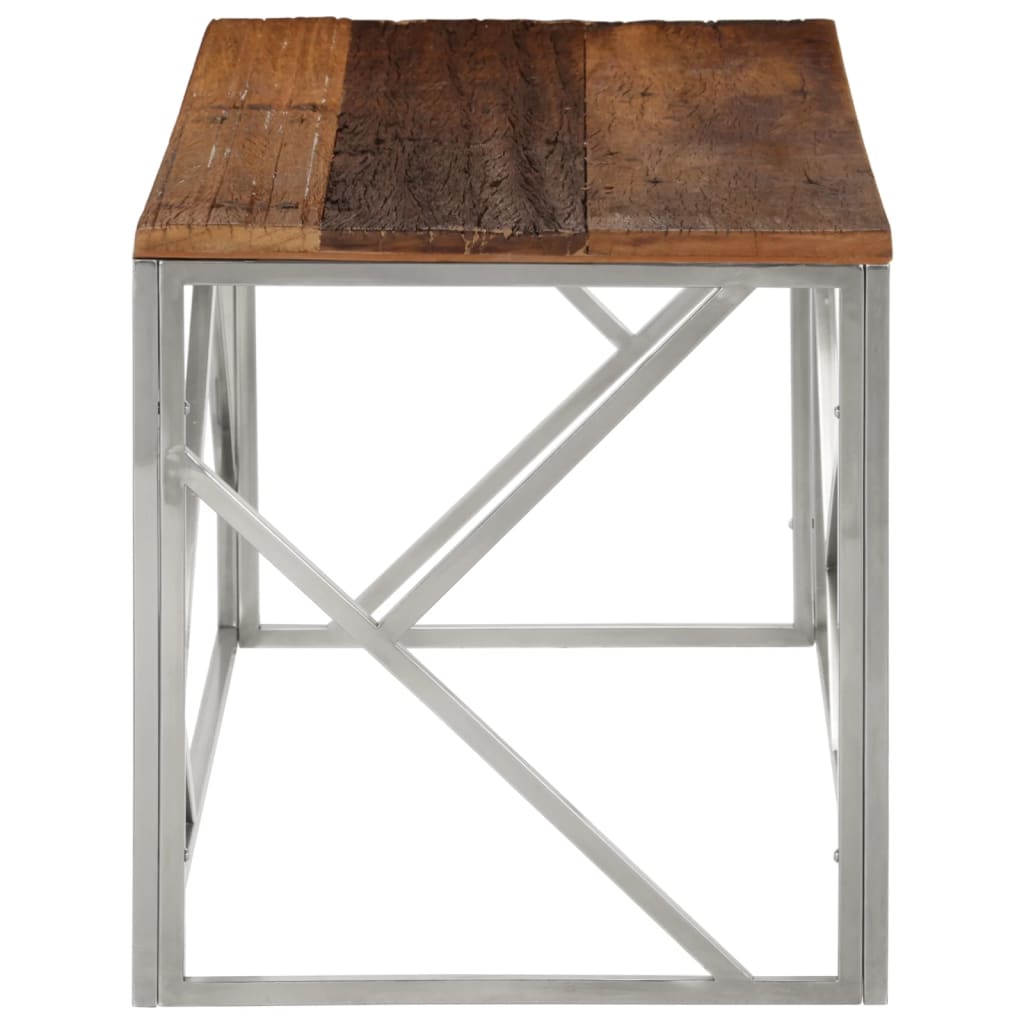 Mesa De Centro De Acero Inoxidable Plateado Y Madera Maciza_2