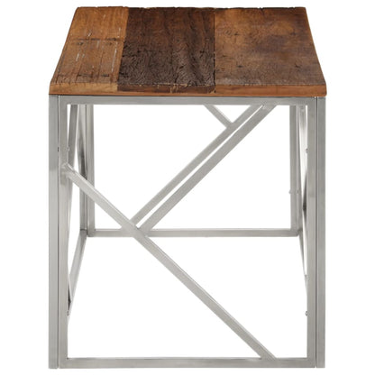 Mesa De Centro De Acero Inoxidable Plateado Y Madera Maciza_2