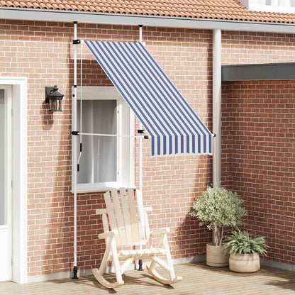 Toldo Manual Retráctil 100 Cm Azul Y Blanco A Rayas_1