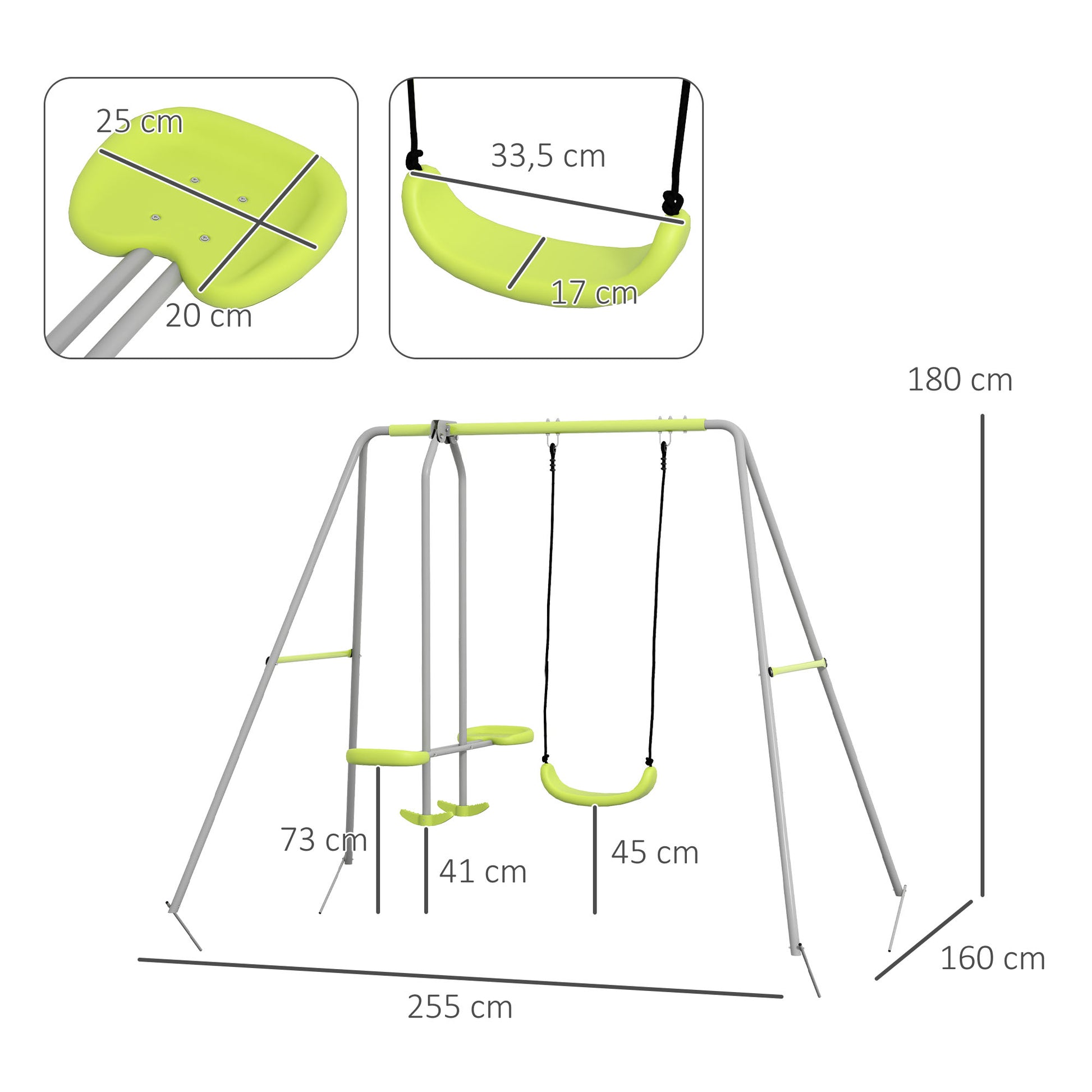 Outsunny Columpio Para Niños Con 1 Columpio Simple Y 1 Planeador Gris Y Verde_2