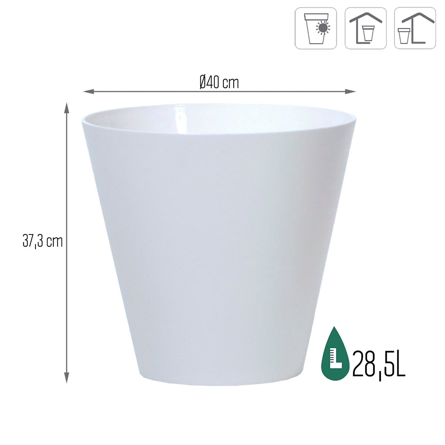 Maceta Tubus 28,5l., Dimensiones (mm) 400x400x373, Color Blanco_2