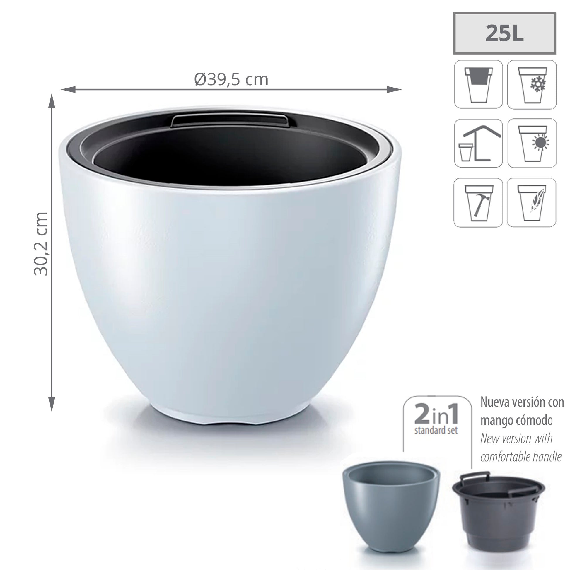 Maceta Heos 25l., Con Depósito, Dimensiones (mm) 395x395x302, Color Blanco_1