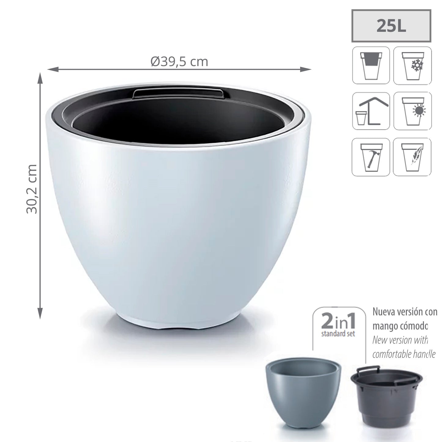 Maceta Heos 25l., Con Depósito, Dimensiones (mm) 395x395x302, Color Blanco