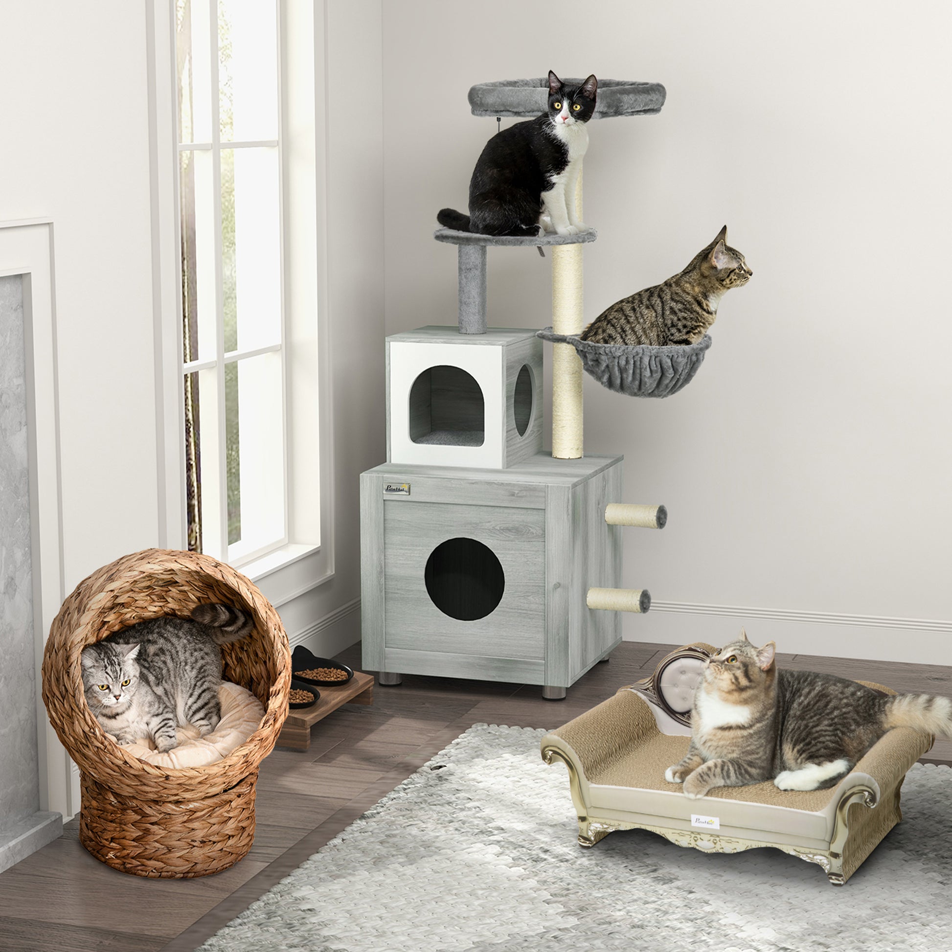 Pawhut Rascador Cartón Para Gatos En Forma De Sofá 60x29,5x29 Cm Marrón_4