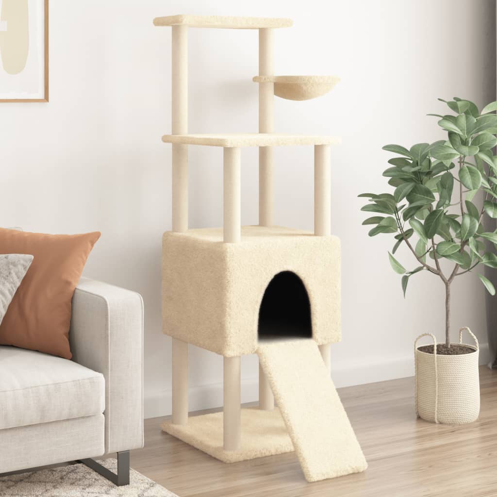 Rascador Para Gatos Con Postes De Sisal Crema 153 Cm_1