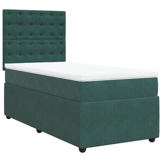 Cama Box Spring Con Colchón Terciopelo Verde Oscuro 90x190 Cm / Vetonek_0