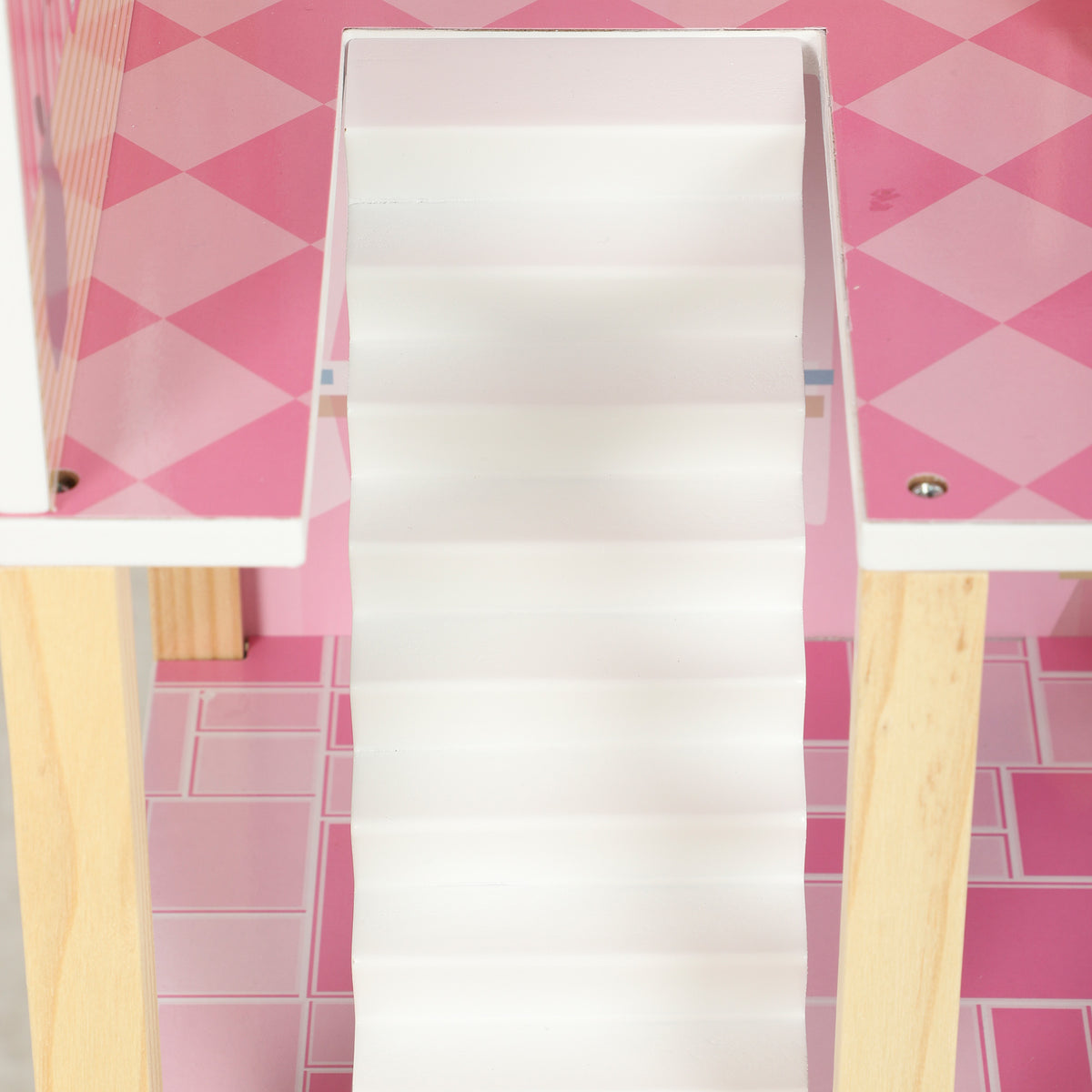 Aiyaplay Casa De Muñecas De Madera 3 Pisos Con Balcón Escaleras 10 Muebles Rosa_3