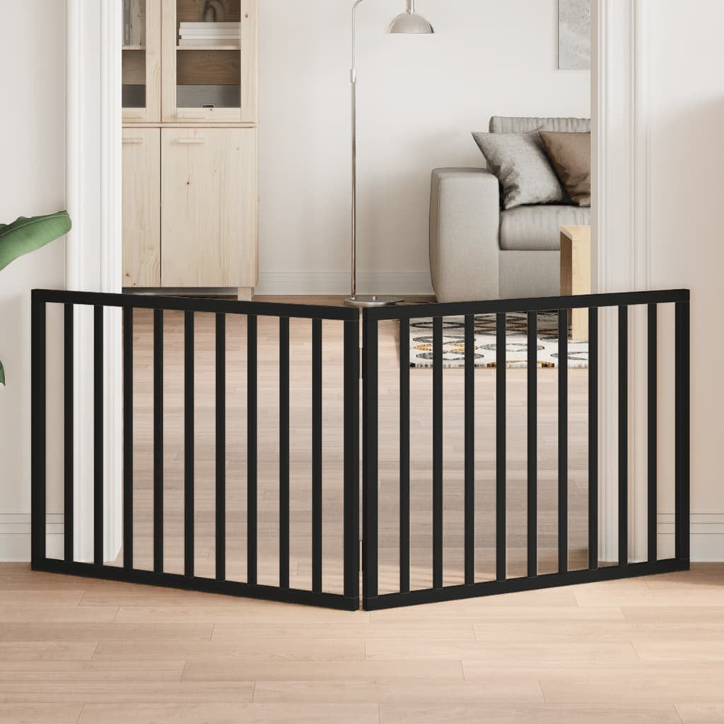 Vidaxl Puerta Para Perros Plegable De 2 Paneles, Color Negro, 160 Cm, Madera De Álamo_1