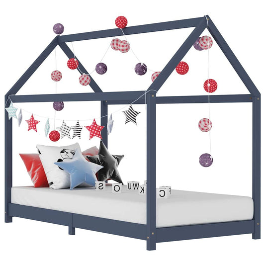 Vidaxl Estructura De Cama Infantil Madera Maciza Pino Gris 90x200 Cm_0