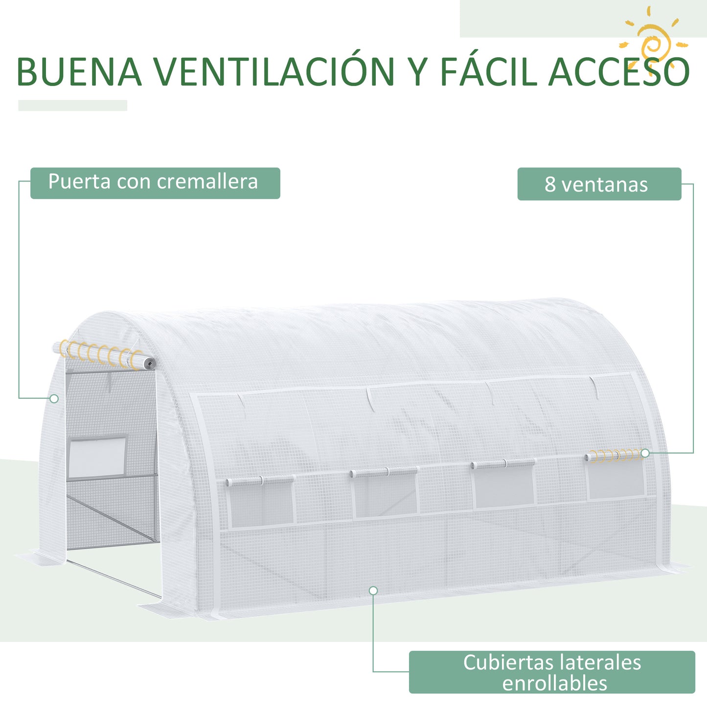 Outsunny Invernadero De Túnel Jardín 4x3x2m Con Puerta Y 8 Ventanas Enrollables_4