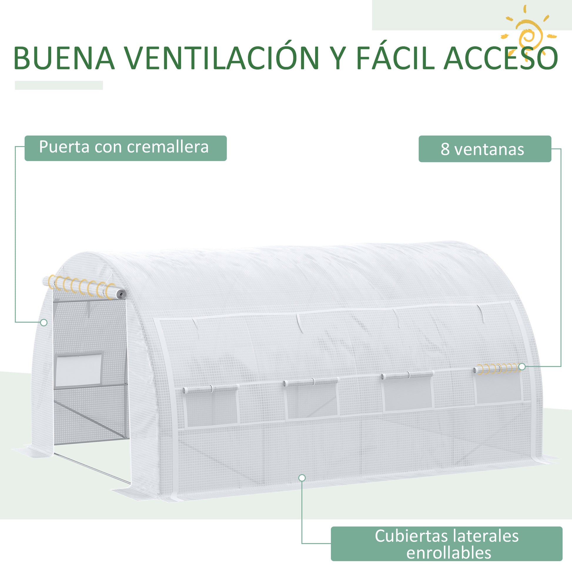 Outsunny Invernadero De Túnel Jardín 4x3x2m Con Puerta Y 8 Ventanas Enrollables_4
