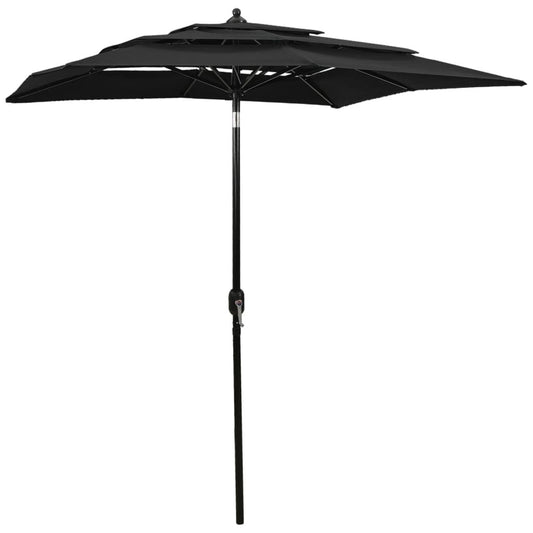 Vidaxl Sombrilla Jardín 3 Niveles Con Palo De Aluminio Negro 2,5x2,5 M_0