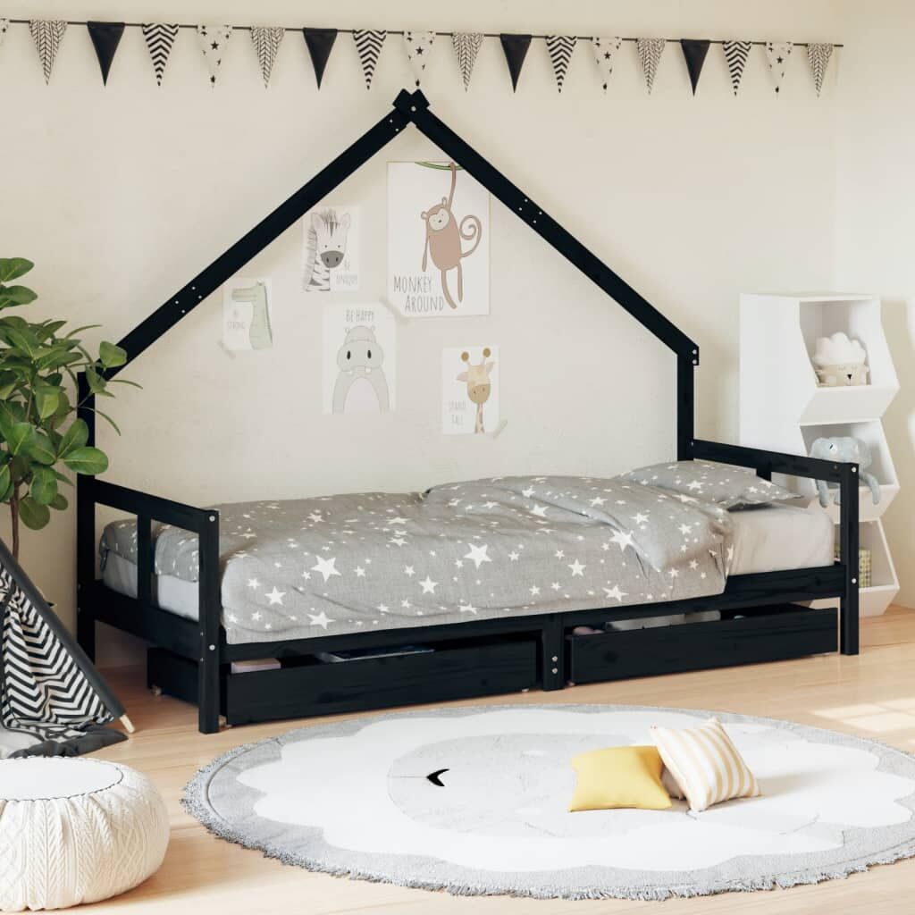 Vidaxl Estructura De Cama Niños Con Cajones Madera Pino Negro 80x200cm_1