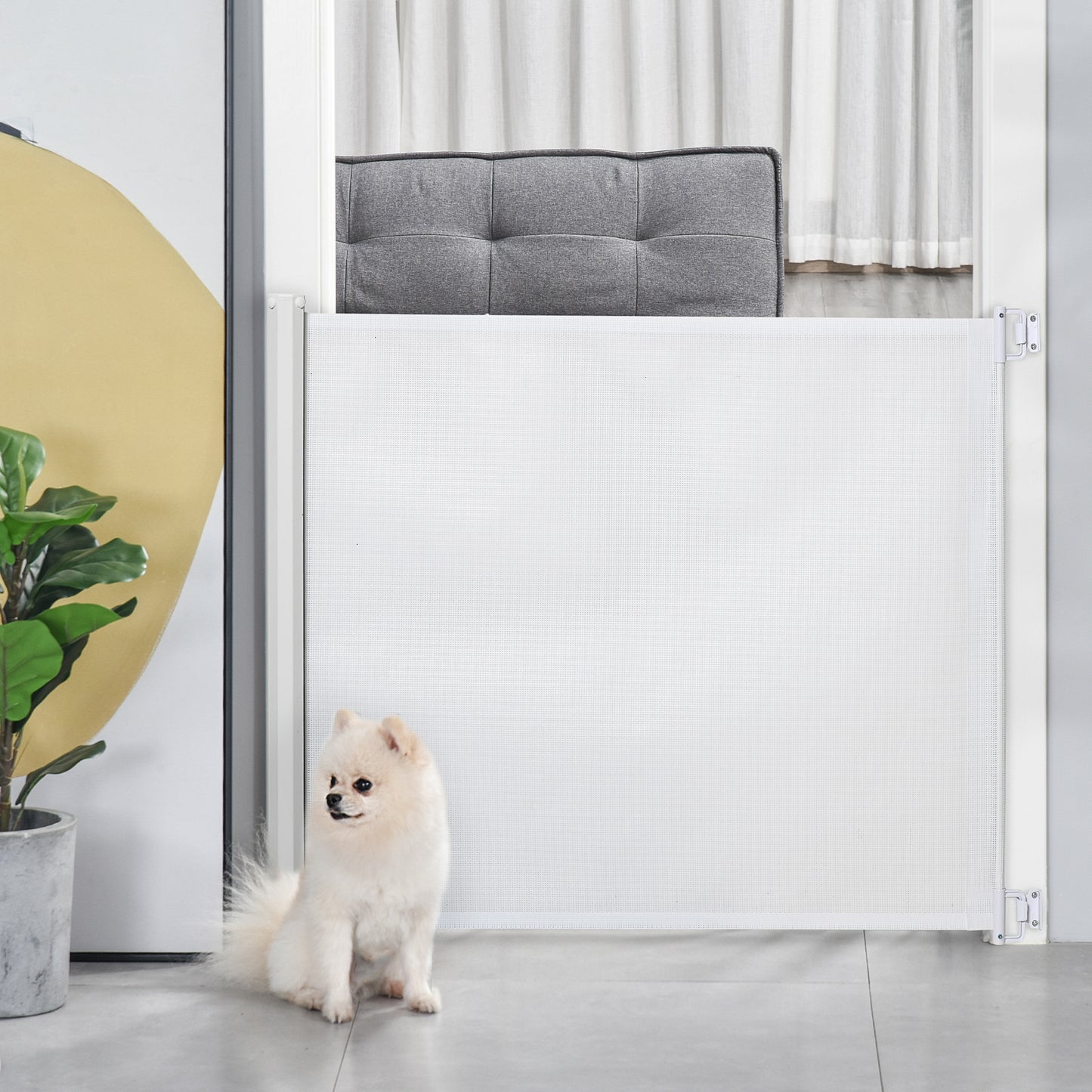 Pawhut Barrera Para Perros Retráctil Con Ancho Ajustable 5,5-115 Cm Blanco_1
