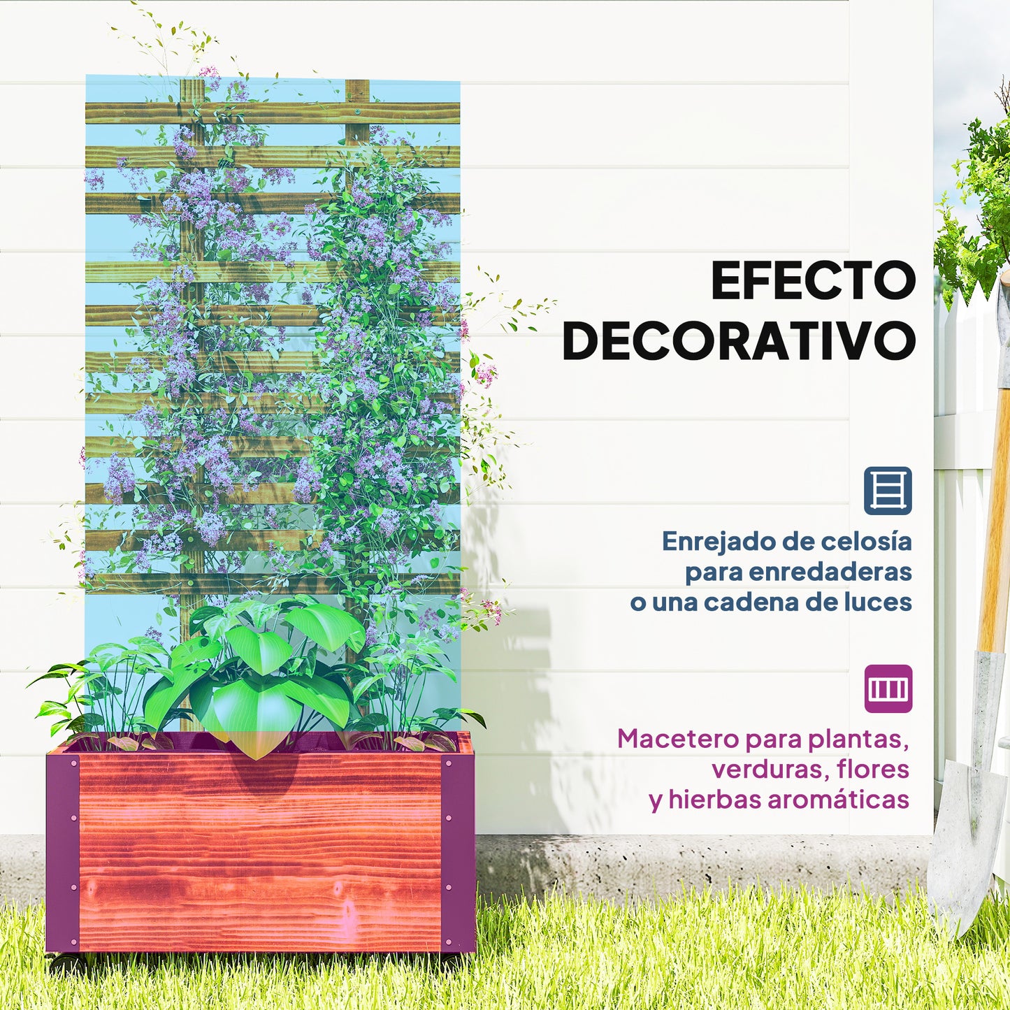 Outsunny Jardinera Con Ruedas Y Celosía 65x31x147 Cm Carbonizado_3