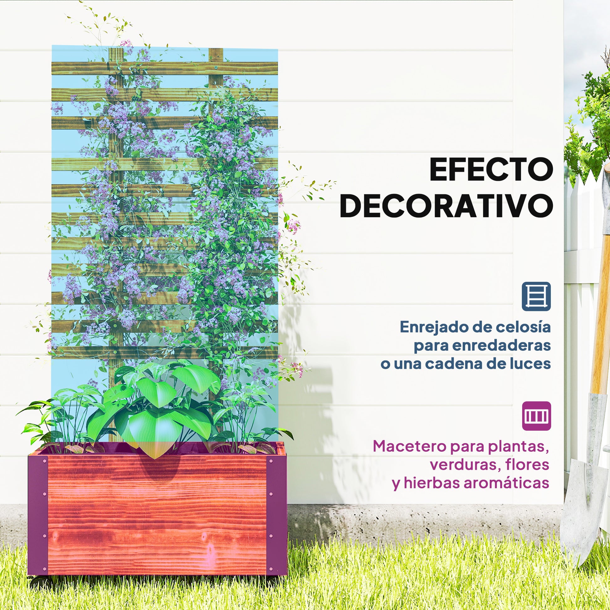 Outsunny Jardinera Con Ruedas Y Celosía 65x31x147 Cm Carbonizado_3