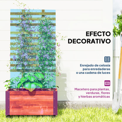 Outsunny Jardinera Con Ruedas Y Celosía 65x31x147 Cm Carbonizado_3