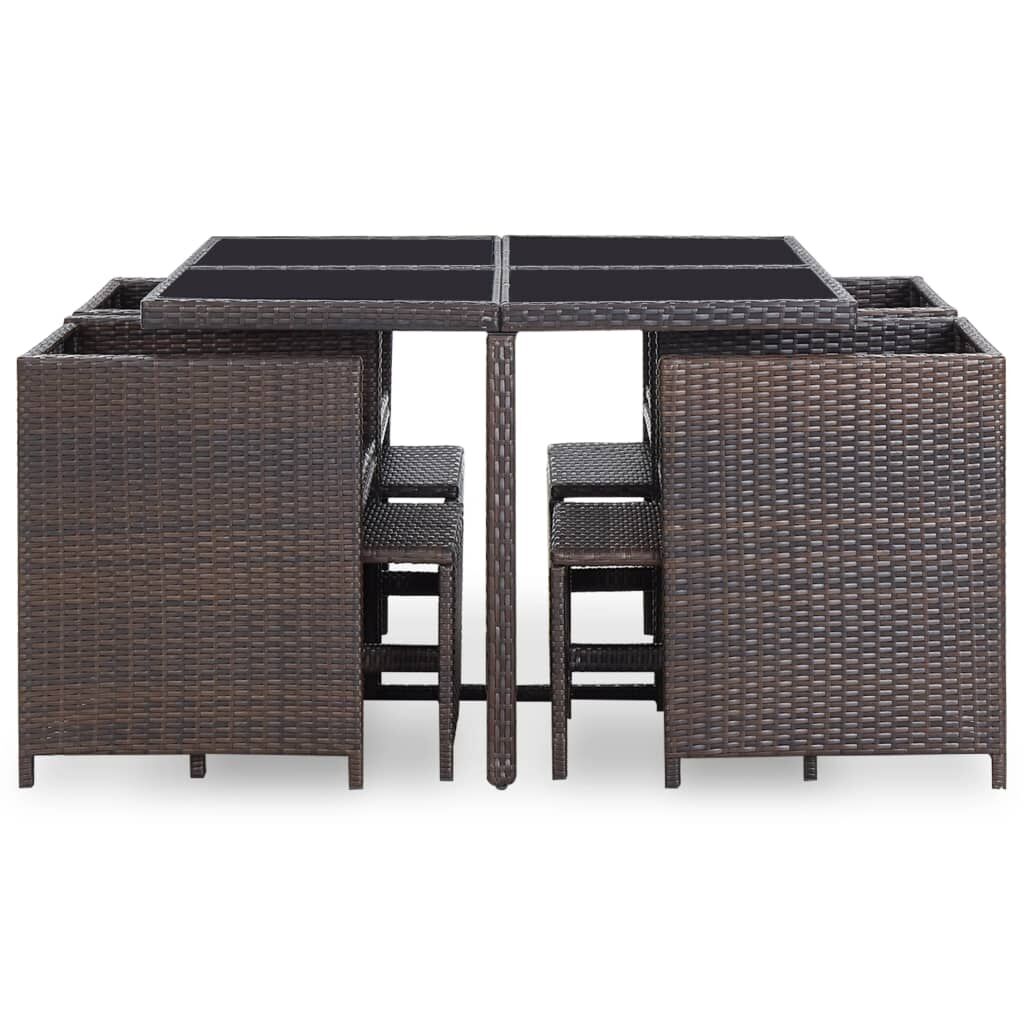 Vidaxl Set Comedor De Jardín 9 Piezas Y Cojines Ratán Sintético Marrón_3