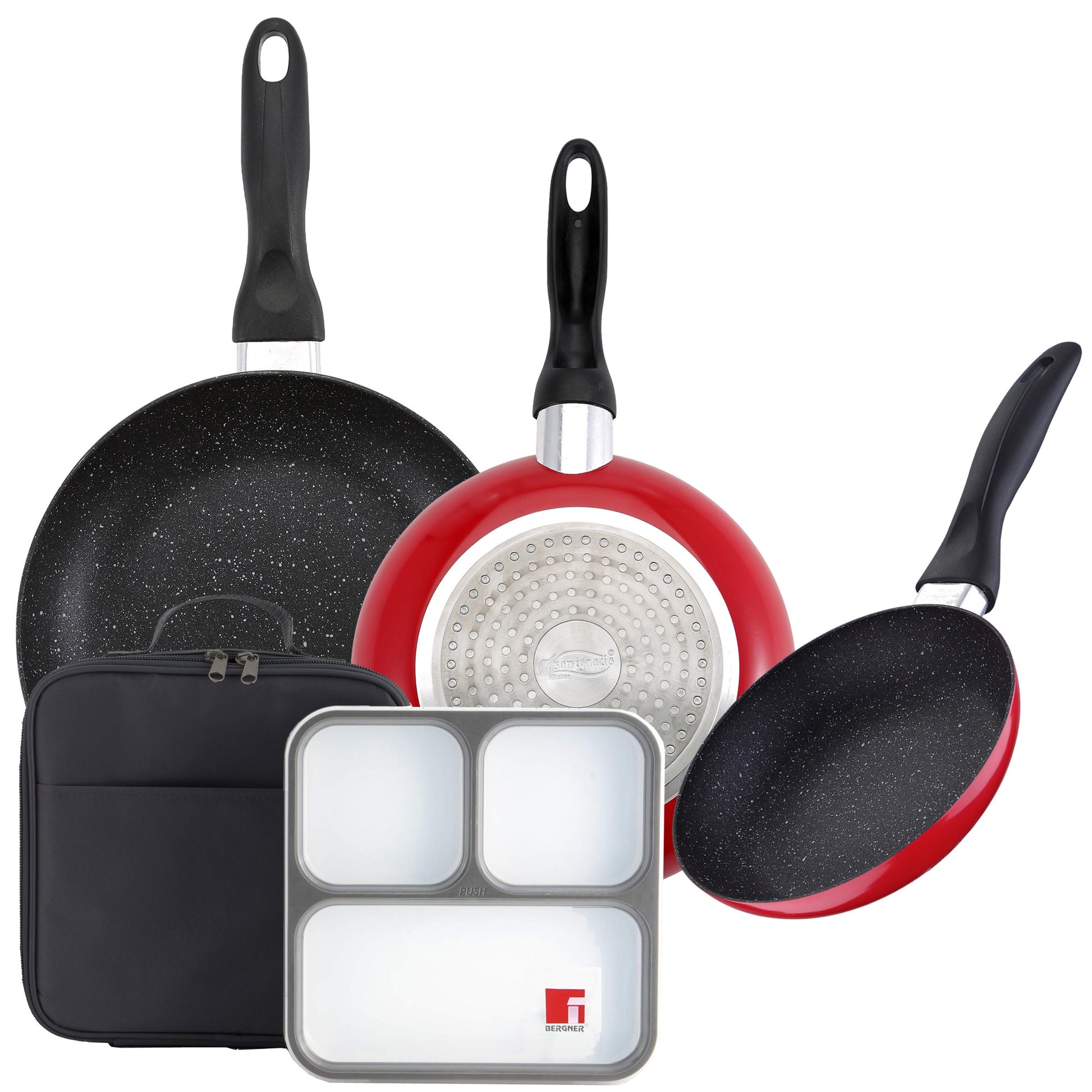 Pack De 3 Sartenes San Ignacio Ø16cm Ø20cm Ø24cm + Set Hermético Ultra Fino Con Bolsa Isotérmica_0