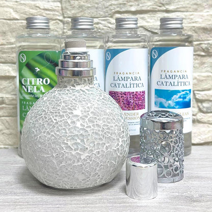 Lámpara Catalítica Mosaico Blanco + Aroma Mountain Mint 500ml - Elimina Malos Olores, Impurezas Y Perfuma_5