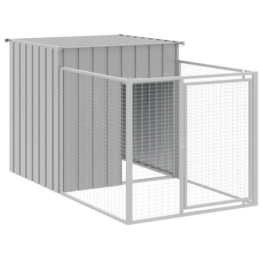 Caseta Para Perro Con Corral Gris Claro 110x201x110 Cm Acero Galvanizado_0