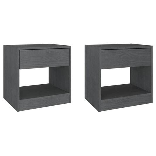 Mesitas De Noche 2 Uds Madera Maciza De Pino Gris 40x31x40 Cm_0