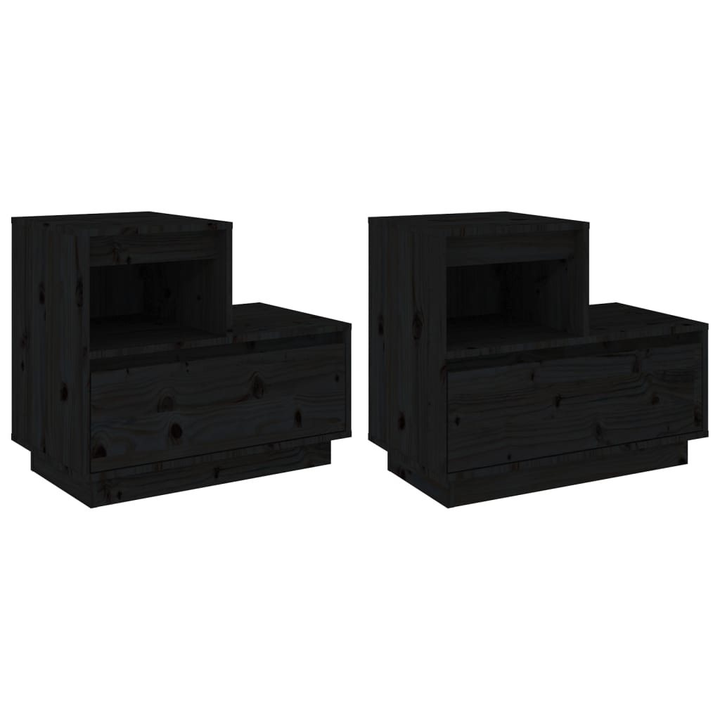 Mesitas De Noche 2 Uds Madera Maciza De Pino Negro 60x34x51 Cm_0