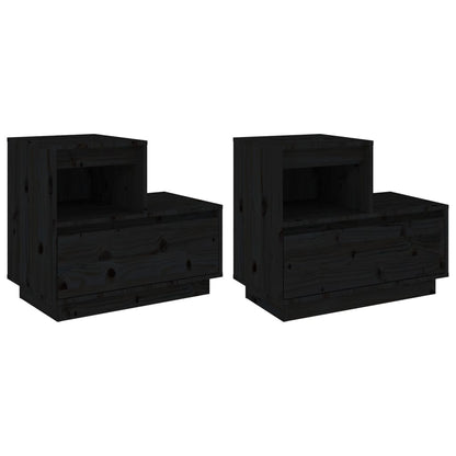 Mesitas De Noche 2 Uds Madera Maciza De Pino Negro 60x34x51 Cm_0