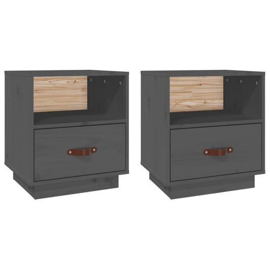 Mesitas De Noche 2 Uds Madera Maciza Pino Gris 40x34x45 Cm_0